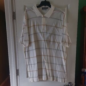 Nautica Cream and Tan Striped Polo